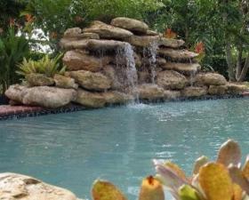 Waterfall Design for Pool Landscaping in Key Biscayne